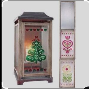 PartyLite Wooden Lantern with Festive Green and Red Accents